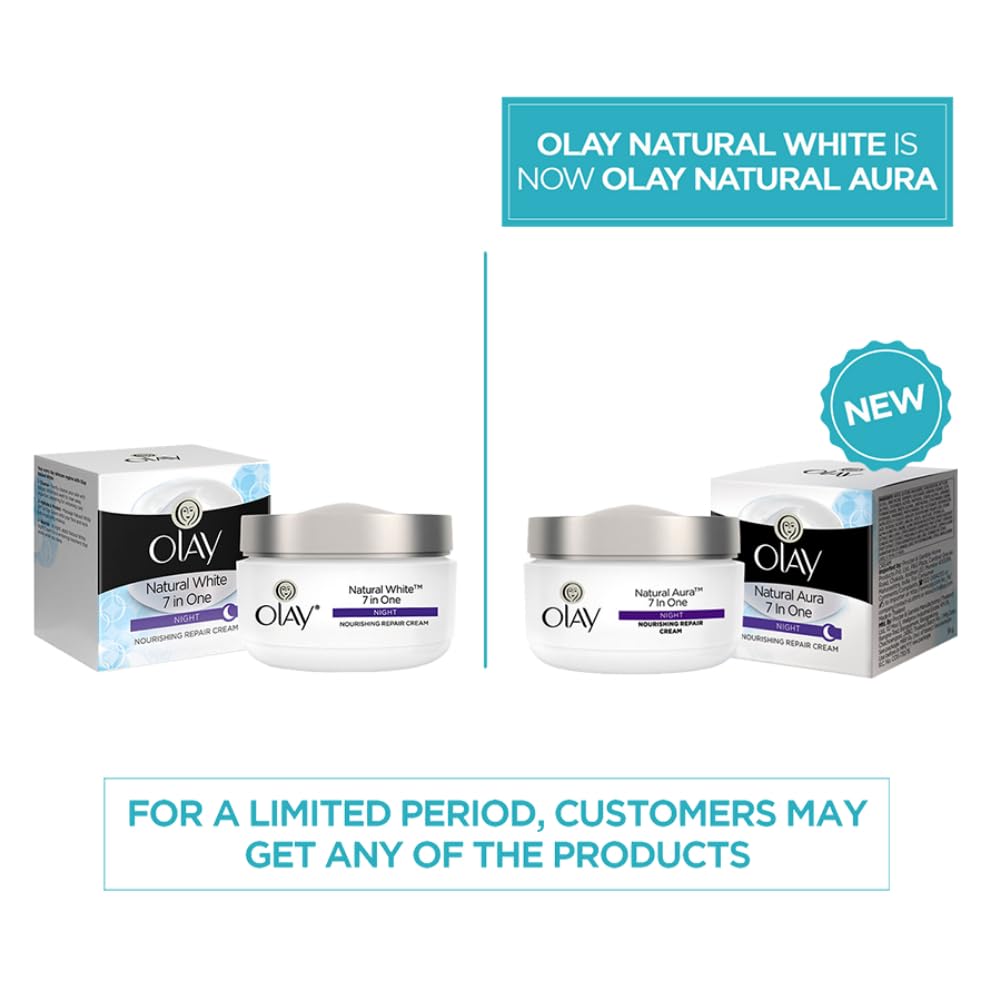 Olay Natural Aura Night Cream | Nourishes Skin for Healthy Glow | Fights 7 Signs of Ageing, 50 gm