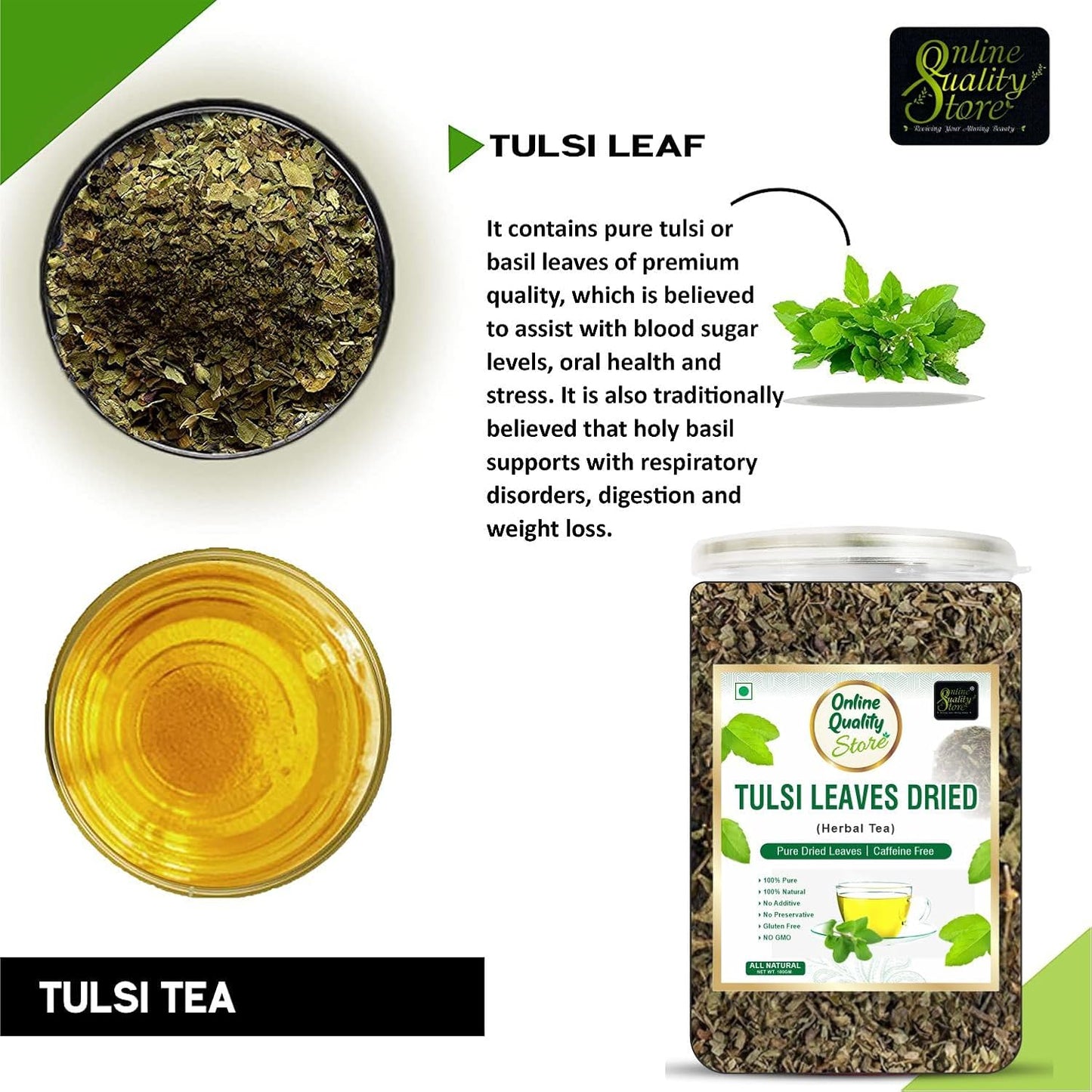 Online Quality Store Tulsi Leaves Herbal Tea, Pure Dried Leaves, 50 gm
