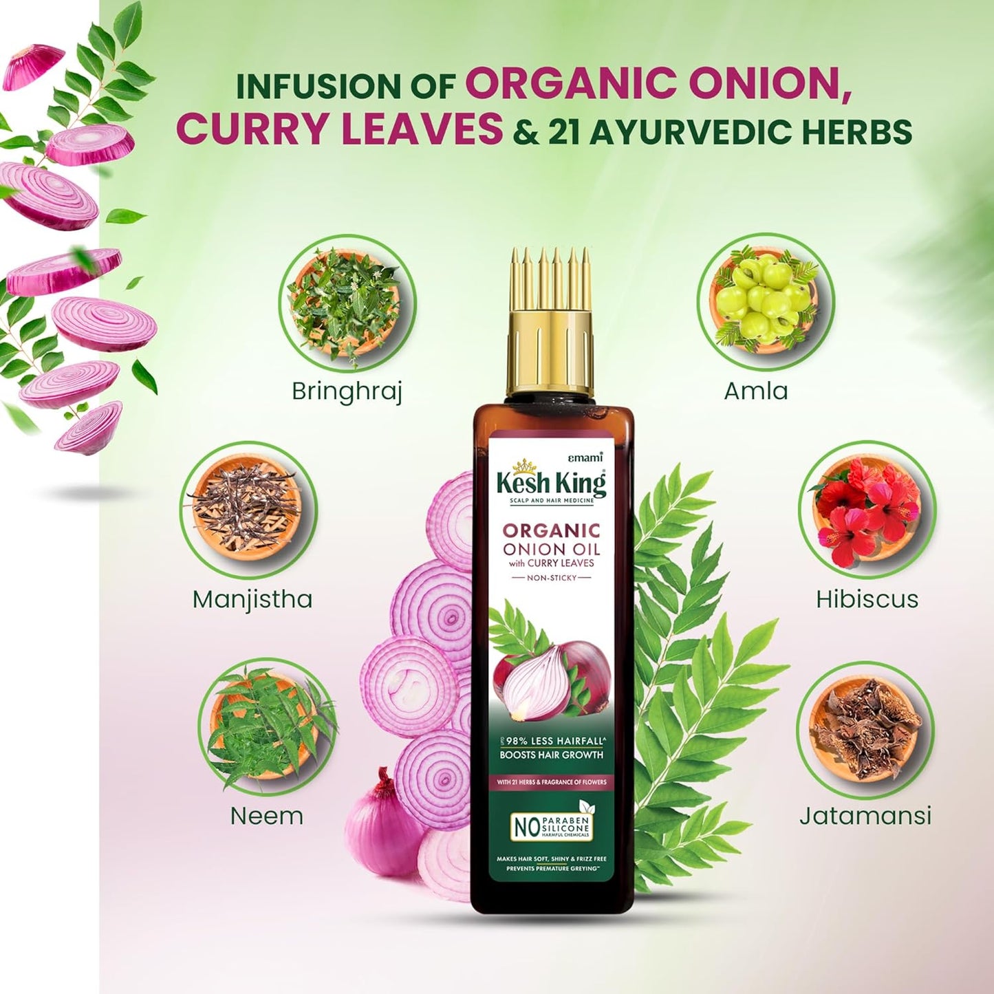 Kesh King Organic Onion Oil With Curry Leaves, 100 ml