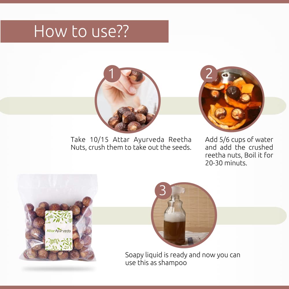 Attar Ayurveda Dried Reetha nuts/whole/Soapnuts for Hair, 100% Natural (Raw form) (250 grams)