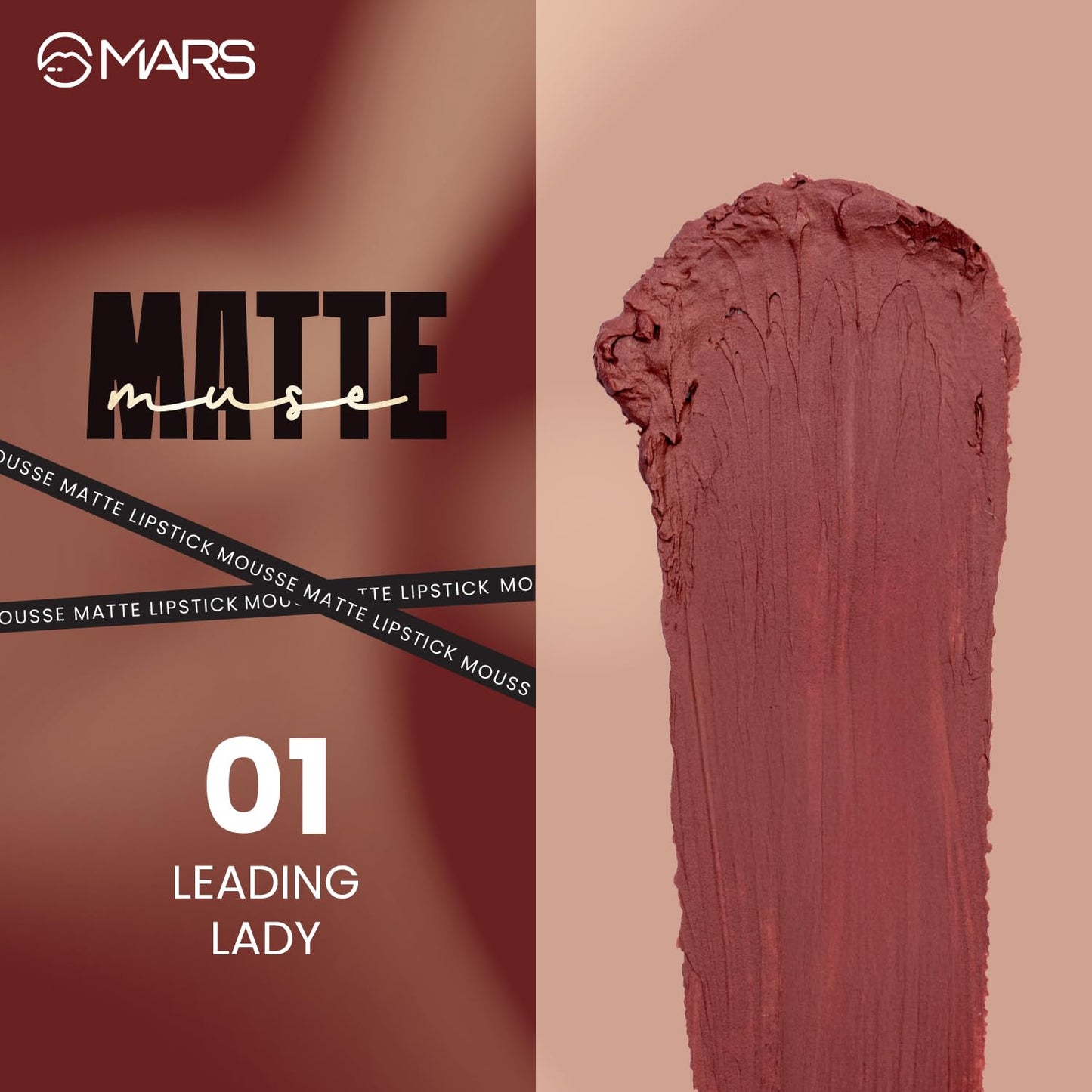 MARS Matte Muse Mousse Lipstick (3ml) (01-LEADING LADY) with Doe-Foot Applicator | Highly Pigmented | Smooth Texture | Hydrating Formula | Blurry Lips Effect