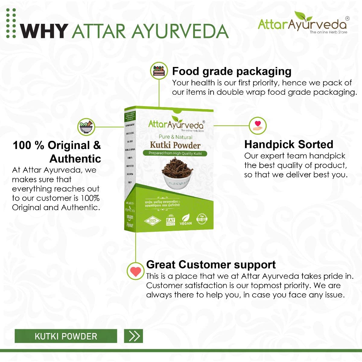 Attar Ayurveda Kutki Powder 100 gm - For Liver support, Detox, Blood sugar management | 100% Pure and Natural, No Preservatives
