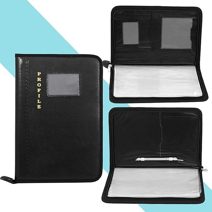 Storite PU Leather Multipurpose Professional File Folders for Certificates,Executive File Legal Size Documents Holder with 20 Leafs (Black)