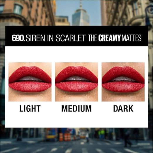 Maybelline New York Color Sensational Creamy Matte Lipstick, 690 Siren in Scarlet, 3.9g