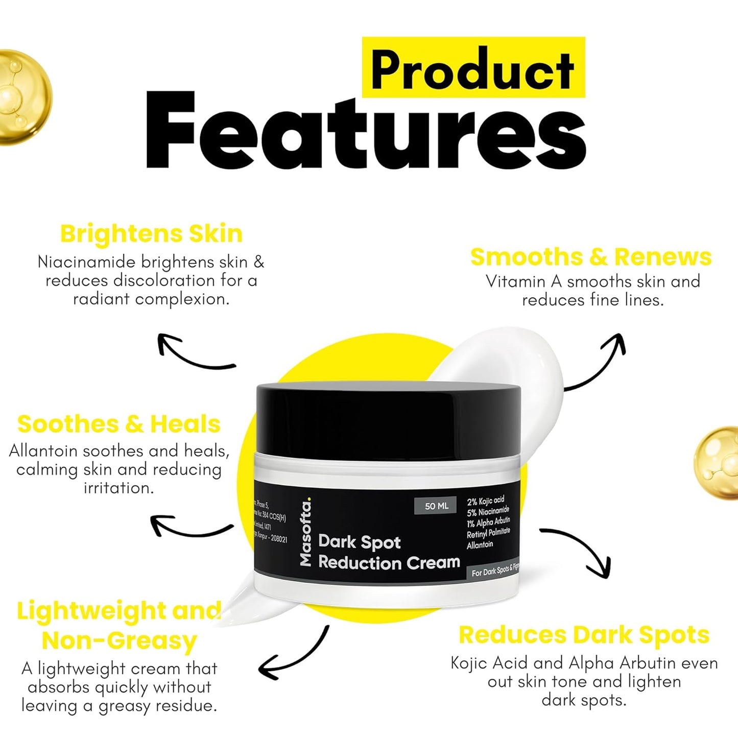 Masofta Dark Spot Reduction & Removal Cream for Melasma, Pigmentation, Acne Marks, 50 ml