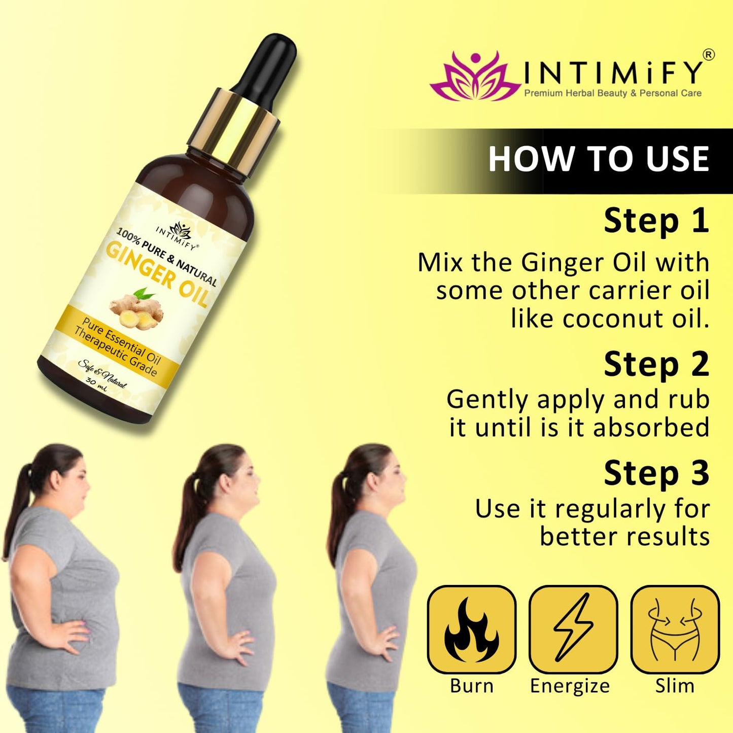 INTIMIFY Ginger Essential Oil For Massage & Hair Care, 30 ml Pack of 3