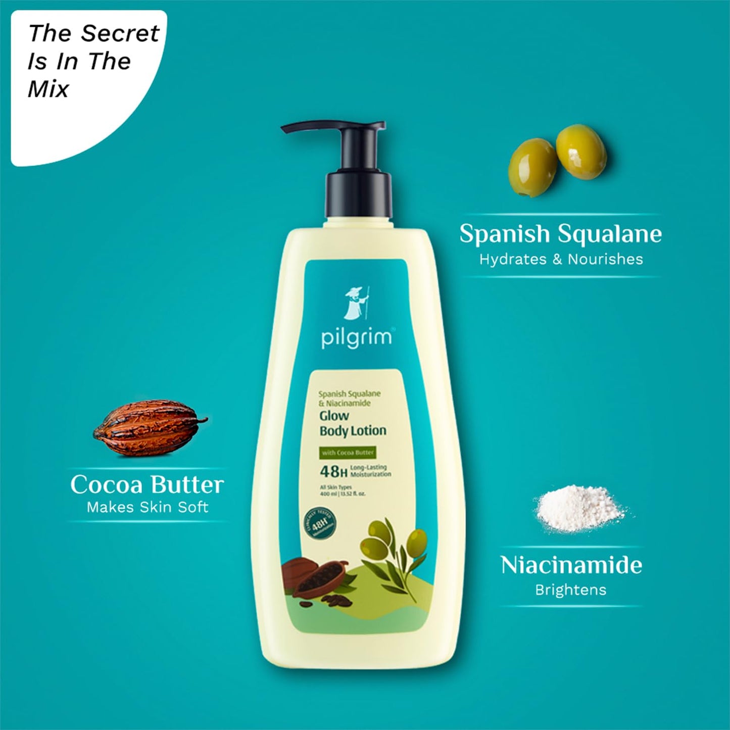 Pilgrim French Red Vine & Hyaluronic Acid Ultra Smooth Body Lotion | 48H Moisturization | Body lotion for dry skin | Infused With Shea Butter | For All Skin Types 400ml (400ml, Niacinamide Glow Body Lotion)