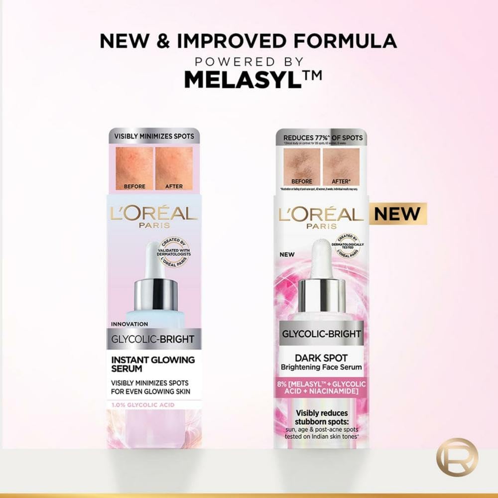 L'Oreal Paris Glycolic Bright 8% [Melasyl + Niacinamide] Face Serum for Brightening Dark Spots 15ml