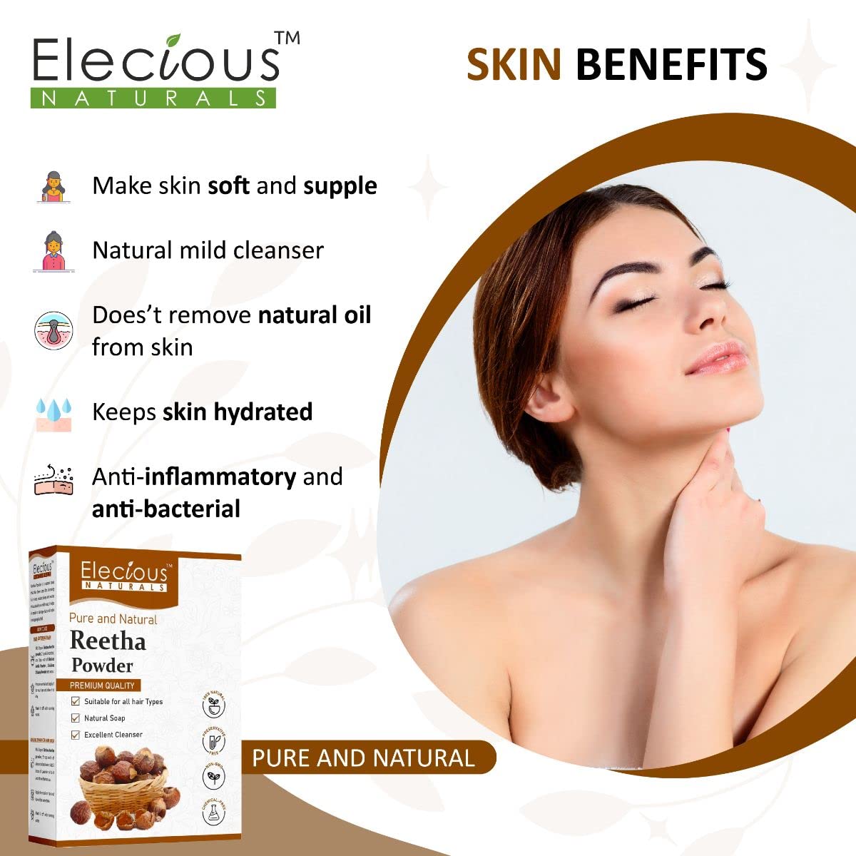 Elecious Pure Reetha Powder for Hair, 200 gm