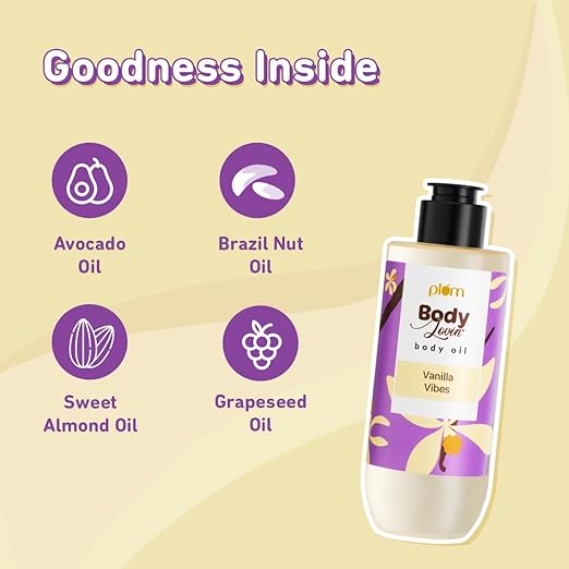 Plum BodyLovin' Vanilla Vibes Body Oil | Normal to Very Dry Skin | Deep Mosturization for Winters | Warm Vanilla Fragrance