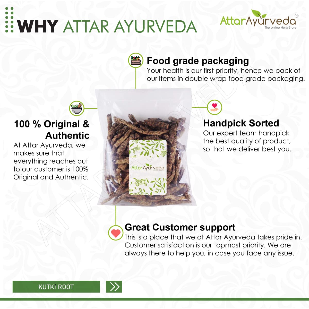 Attar Ayurveda Pure Kutki root for Liver - Katuki - Picrorhiza Kurroa (100 grams) | Preservative-free , Chemcial- free