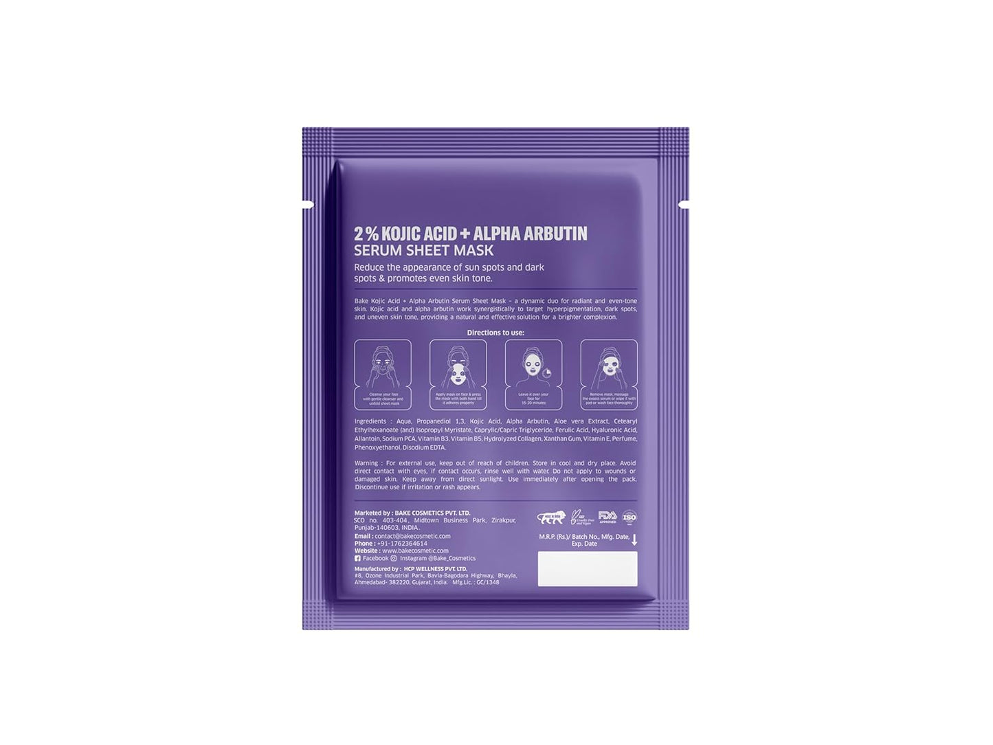 Bake 2% Kojic Acid + Alpha Arbutin Serum Sheet Mask, Dark Circles, 20 gm