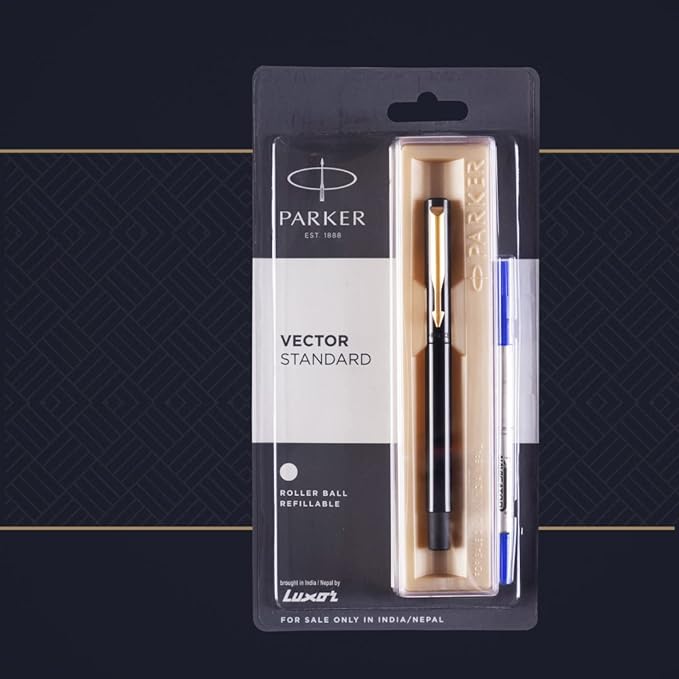 Parker Vector Standard Gold Trim Roller Ball Pen, Black