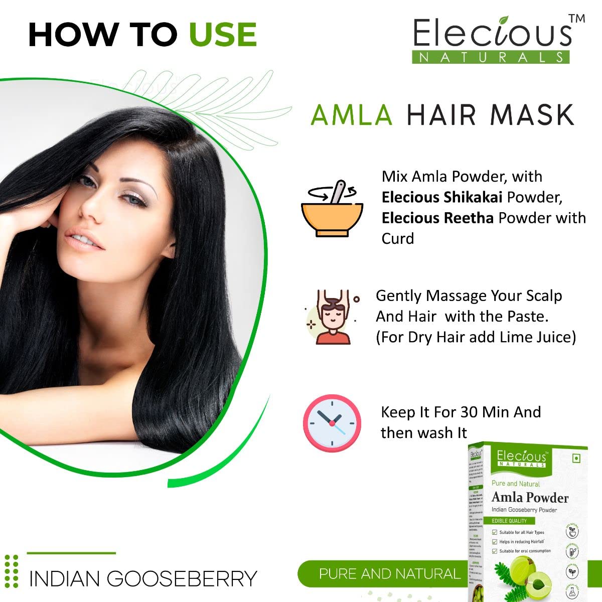 Elecious Naturals Amla Powder for Hair Growth, 250 gm
