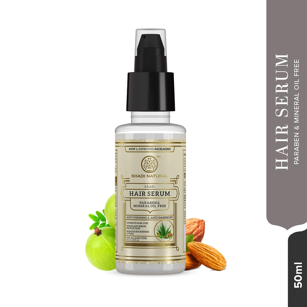 Khadi Natural Hair Serum For Soft, Shiny & Frizz-Free Hair, Anti-Thinning & Anti-Dandruff Serum, 50 ml