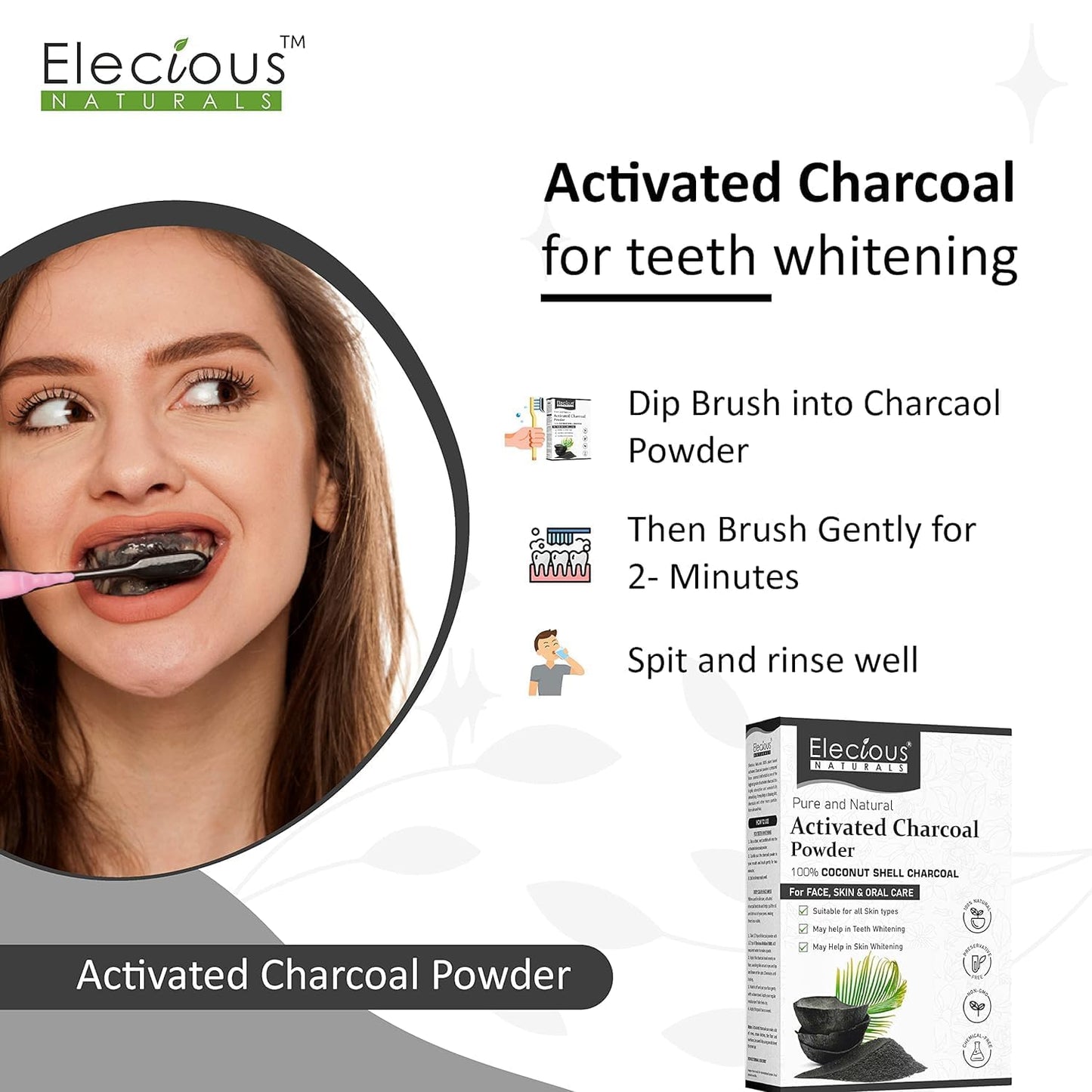 Elecious Naturals Activated Charcoal powder, 200 gm, Coconut Charcoal powder