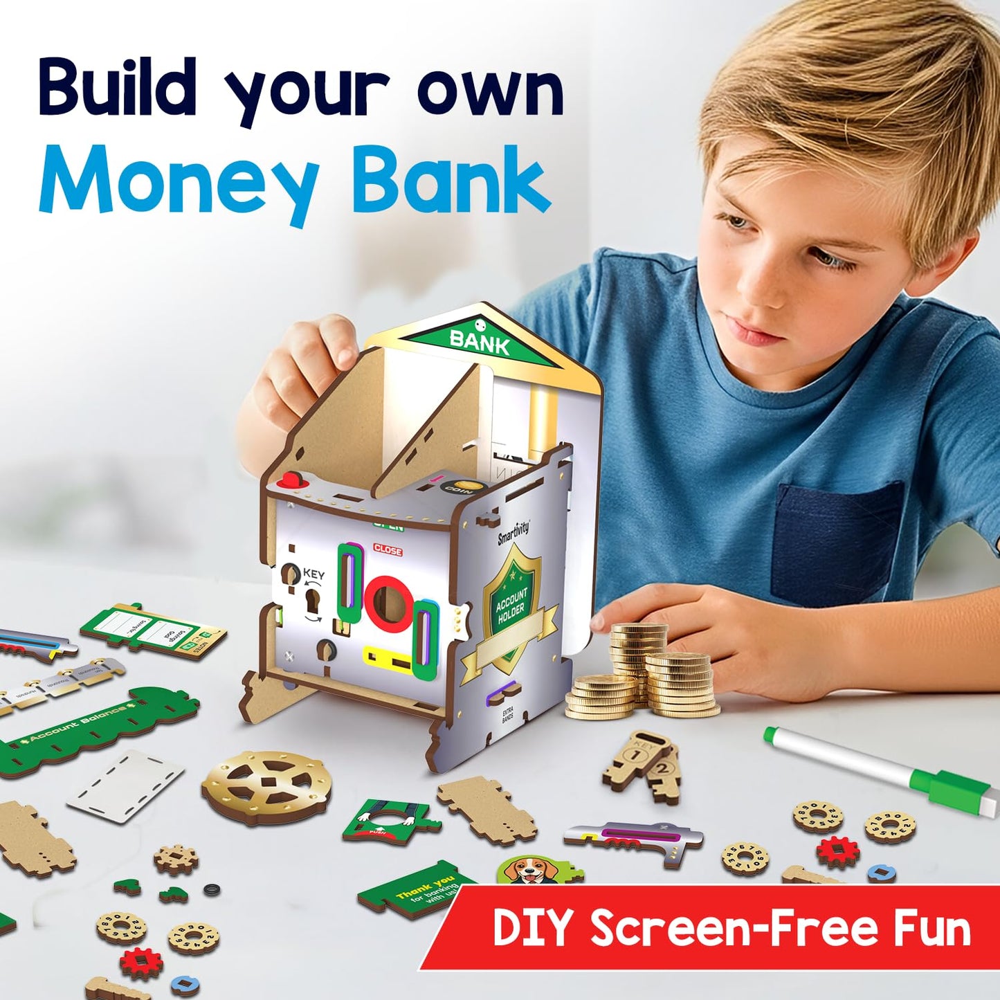 Smartivity DIY Piggy/Money Bank for Kids Ages 6-12 Years | Smart Locking System with 2 Keys