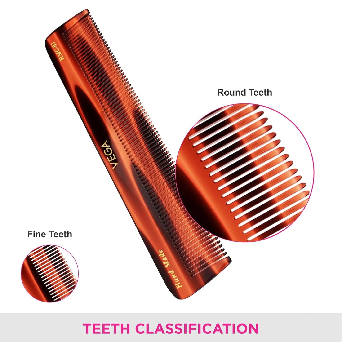 Vega Tortoise All Fine Tooth Dressing Comb, Brown