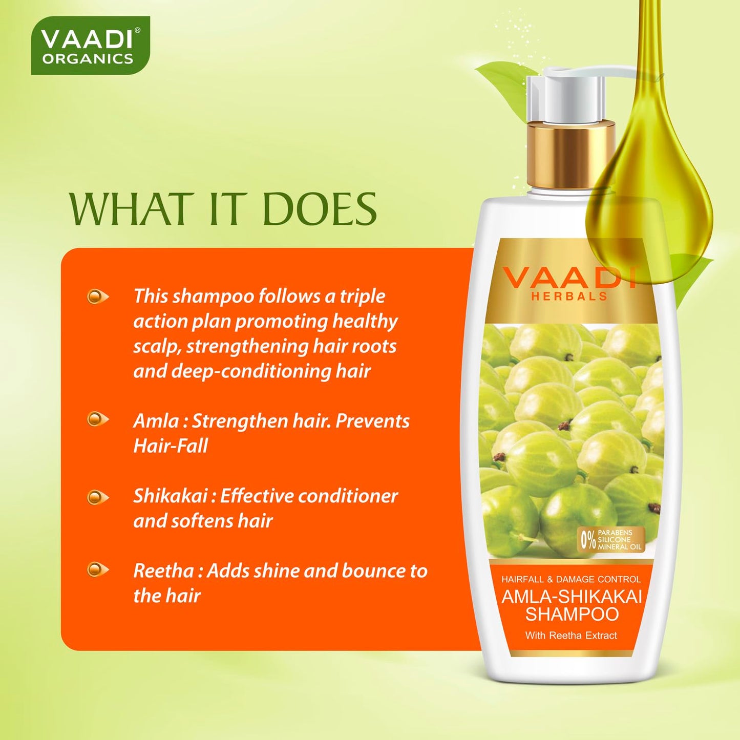 Vaadi Herbals Hairfall And Damage Control Amla Shikakai Shampoo, 350 ml
