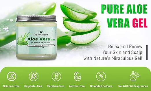 Organic Netra® Pure Aloe Vera Gel With Vitamin C & E | Cold Pressed | For Skin, Face, Hair | Paraben Free | Sulphate Free - 200 gm