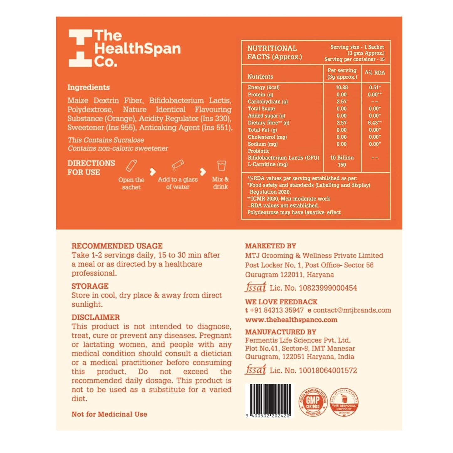 The Healthspan Co. Sustainably Lean, Improve Metabolism To Manage Weight, Pack Of 2, Orange