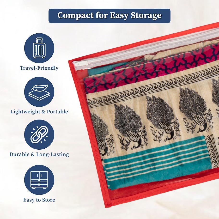 Homestrap Set of 24 Single Saree Covers | Transparent Top, Foldable & Zip Closure