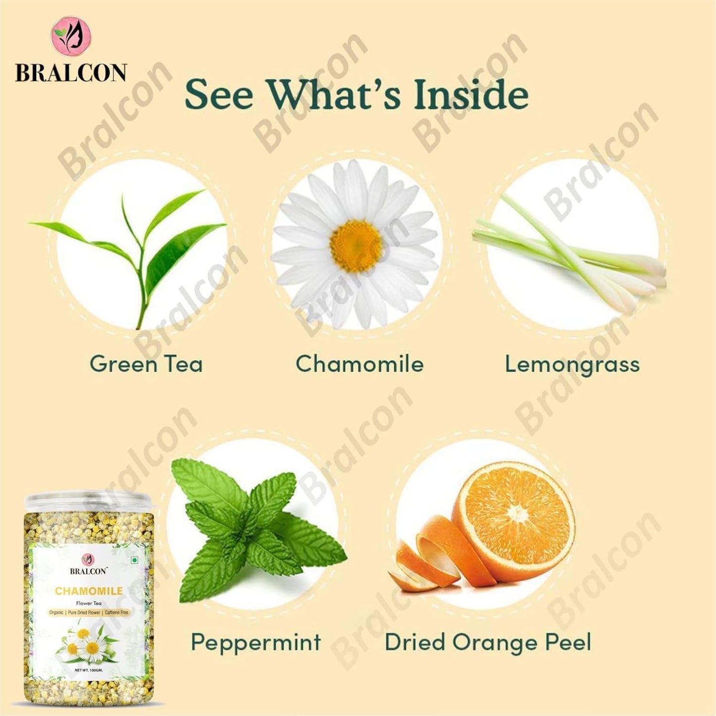Bralcon Organic Chamomile Flower Tea - 100 Gm | Boost Immunity| Detox & Stress Relief
