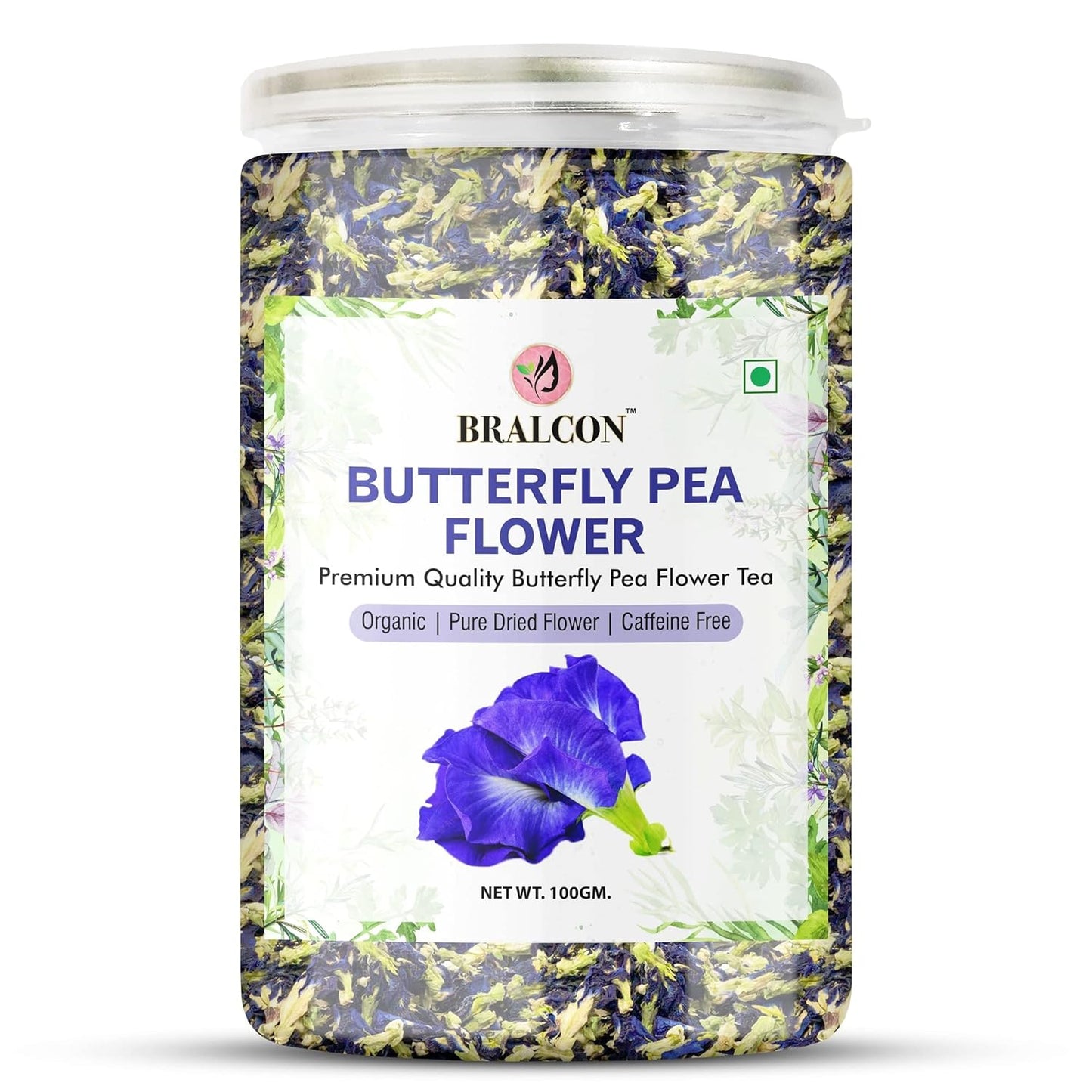 BRALCON Hibiscus Flower Tea,Butterfly Pea Flower Tea,Chamomile Flower Tea,Lemongrass Tea-400G(100G X 4 Pack)|Organic Herbal Tea Combo Pack-Caffeine Free In Seperate Packaging, 400 Gm
