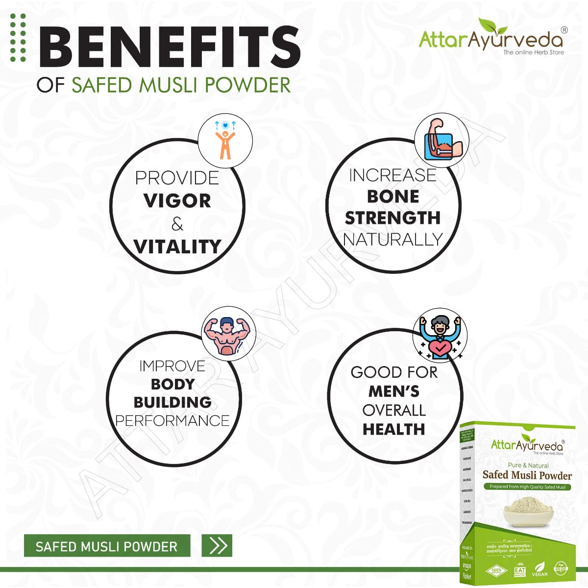 Attar Ayurveda Safed Musli Powder (100 grams) for Stamina and Energy