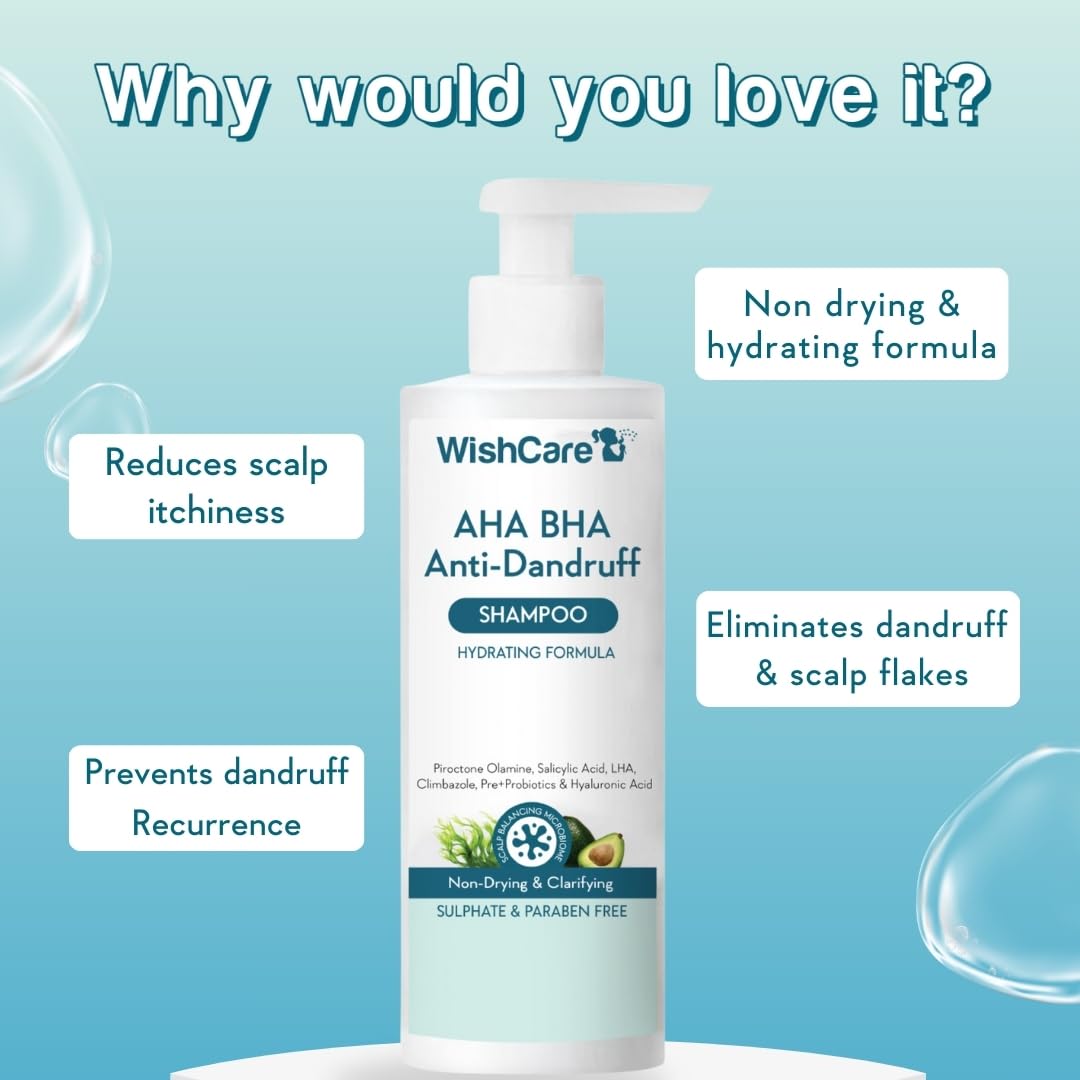 WishCare Hydrating AHA BHA Anti Dandruff Shampoo, 250 ml