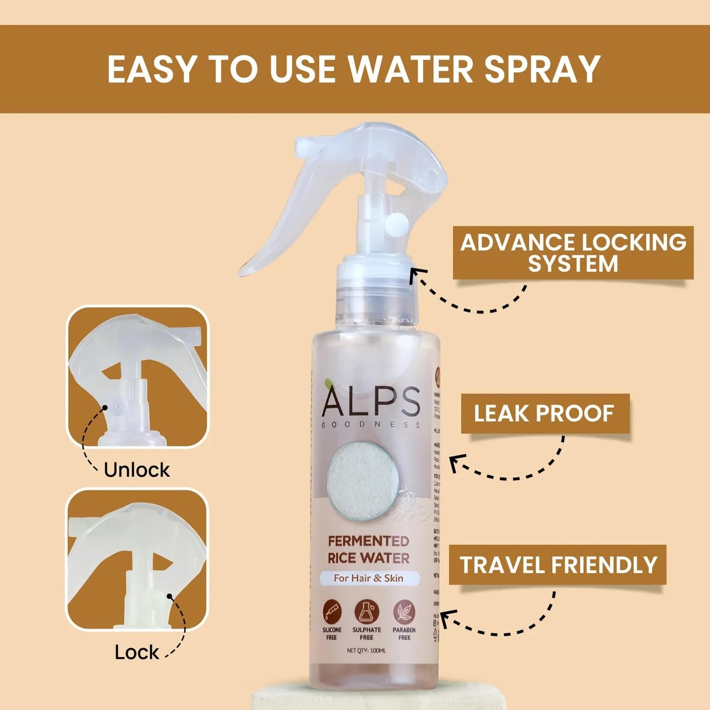 ALPS GOODNESS Fermented Rice Water | Spray for Hair and Skin, Glass Skin and Shiny Hair | Replenishes Keratin (100ml)
