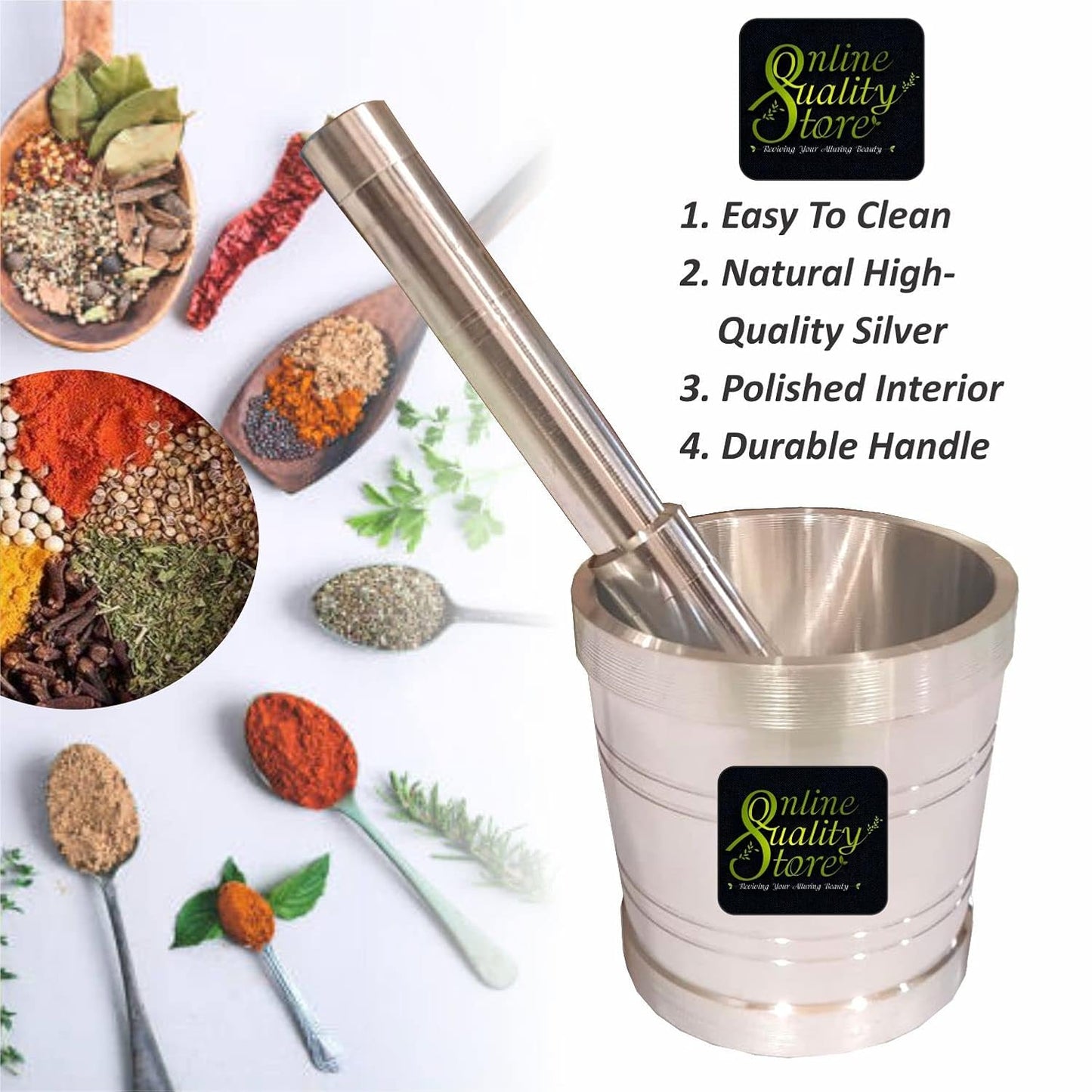 Online Quality Store Kitchen Khalbatta Okhli Masher |Mortar and Pestle Set |Aluminium Khal Batta|Imam dasta |Okhli|Musal|Khallad