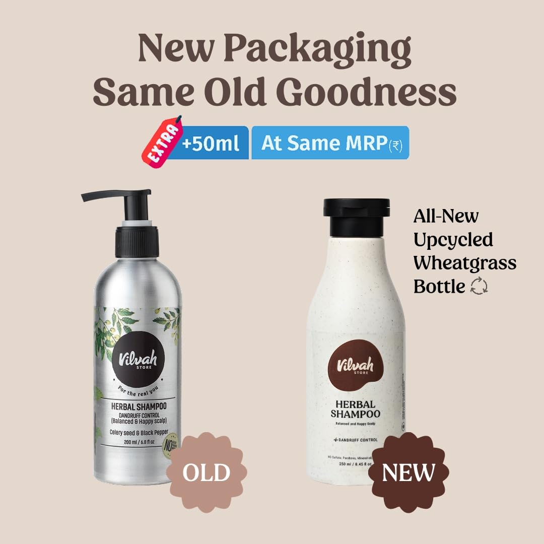 Vilvah Store Herbal Shampoo for Dandruff Control, Anti Dandruff Shampoo, Relieves from dandruff related itching, Soothes Scalp & Nourishes Hair, SLS & Paraben Free, For Men and Women, 250ml