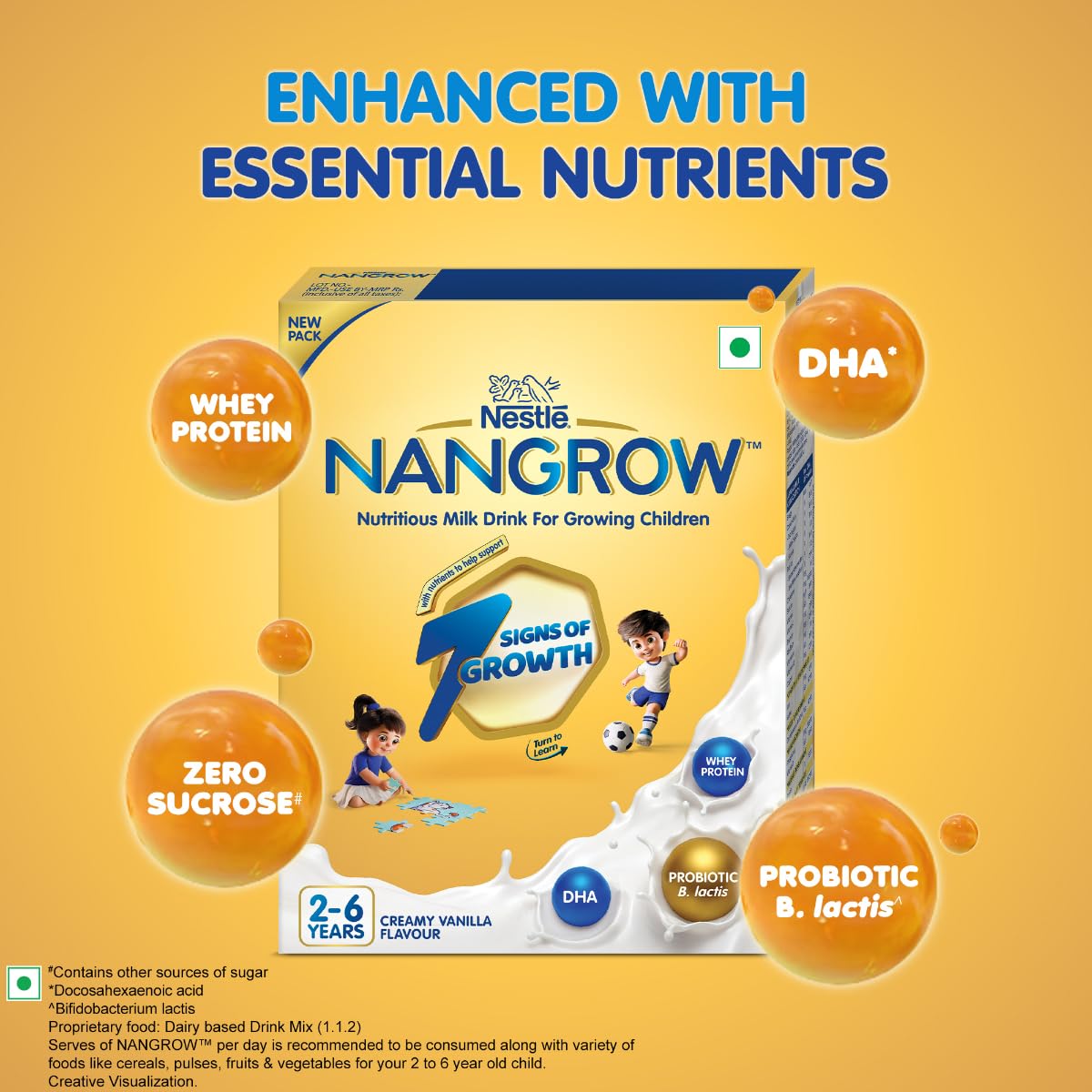 Nangrow Nutritious Milk Drink Powder For Growing Children Toddler Aged 2-6 Years, Creamy Vanilla Flavor, 400 gm
