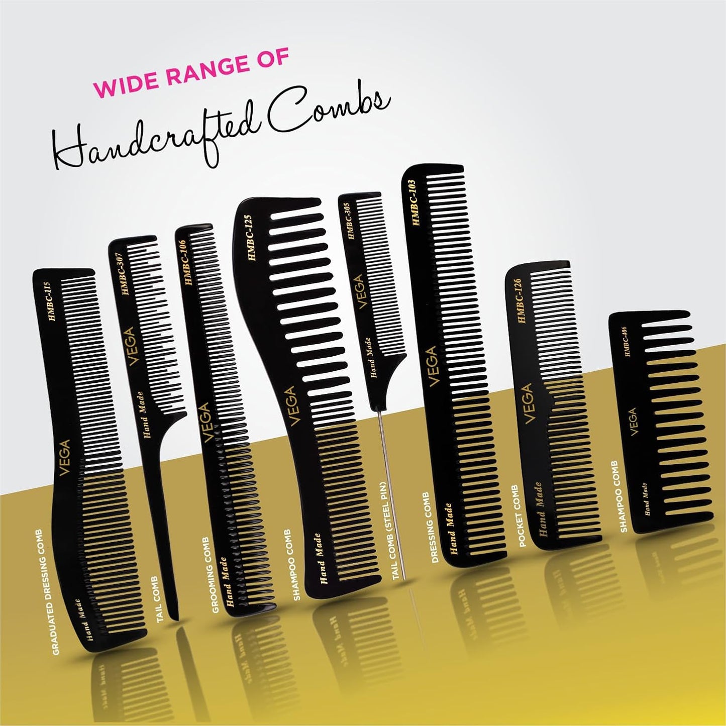Vega Grooming Hair Comb,Handmade, (India's No.1* Hair Comb Brand)For Men and Women,Black, (HMBC-203)