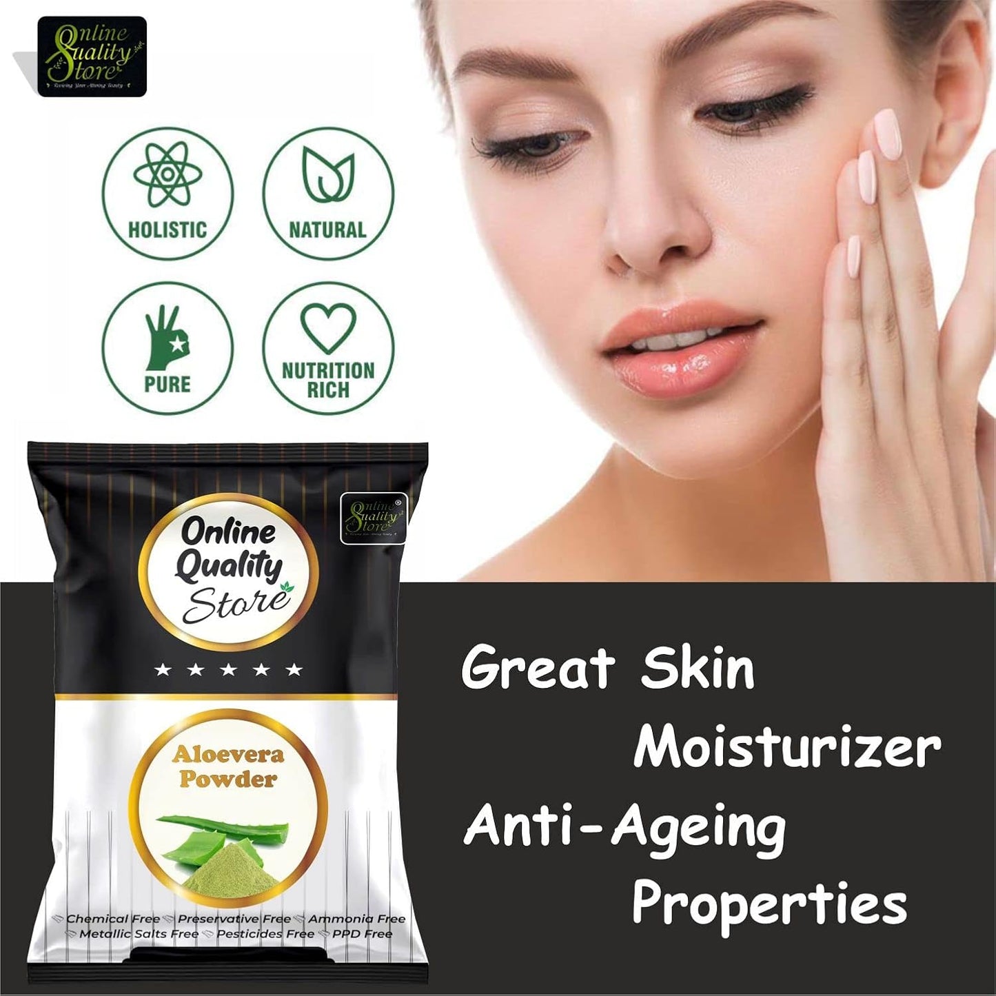 Online Quality Store Herbal Powder Combo (Aloe Vera)-100g |aloe vera powder for hair face |hair straightener |natural hair pack powder