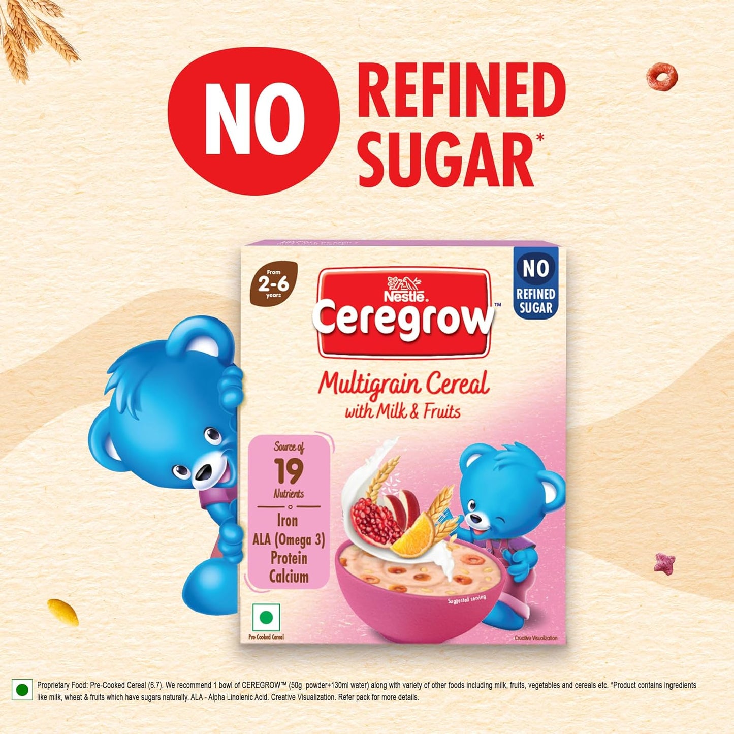 Nestle Ceregrow Multigrain Cereal with Milk & Fruits, Iron, Omega 3, Protein, Calcium, 19 Nutrients, 300 gm