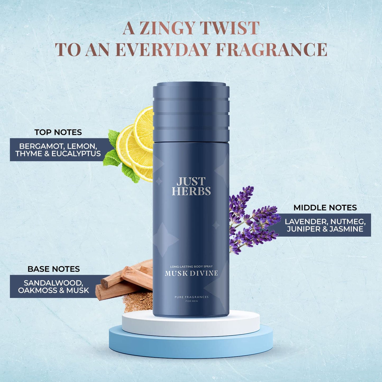 Just Herbs Long Lasting, Refreshing Body Spray 150 ml, Amber