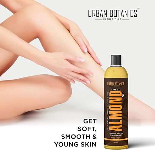 UrbanBotanics® Pure Cold Pressed Sweet Almond Oil for Hair and Skin - 200ml