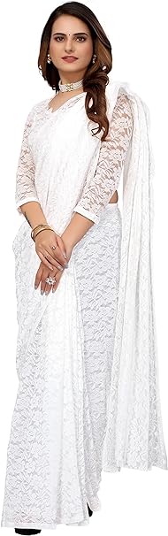 Yashika Womens Solid Net Saree With Blouse Piece