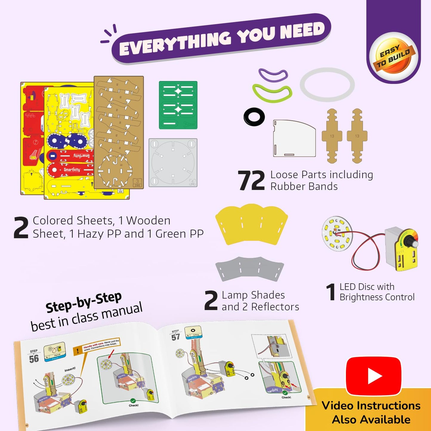 Smartivity DIY Adjustable Table Lamp for Kids Ages 8-14 | USB-C Powered Lamp with Phone Stand & Organizer