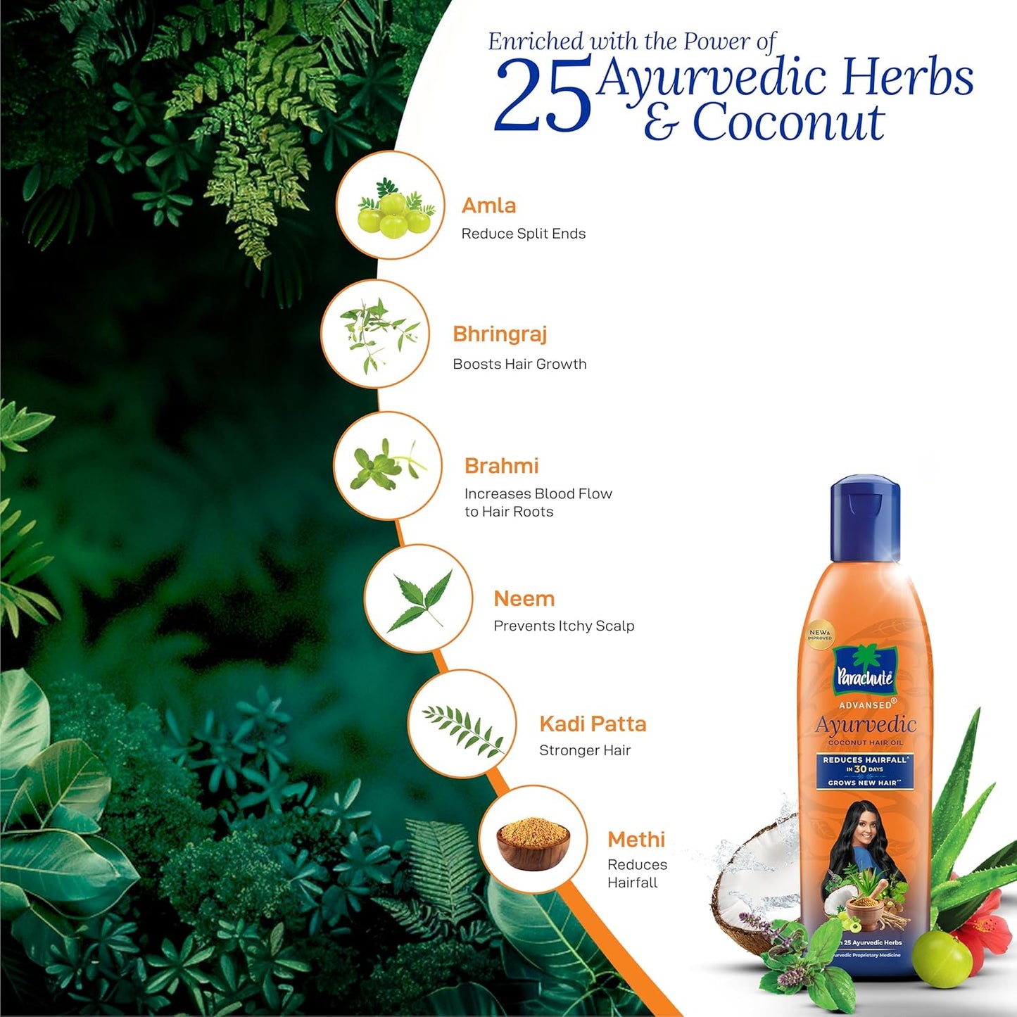 Parachute Advansed Ayurvedic Coconut Hair Oil ,25 Ayurvedic Herbs Like Amla, Neem, Bhringraj, Brahmi, Methi, 300 ml Pack of 2
