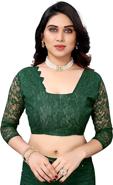 Yashika Womens Solid Net Saree With Blouse Piece