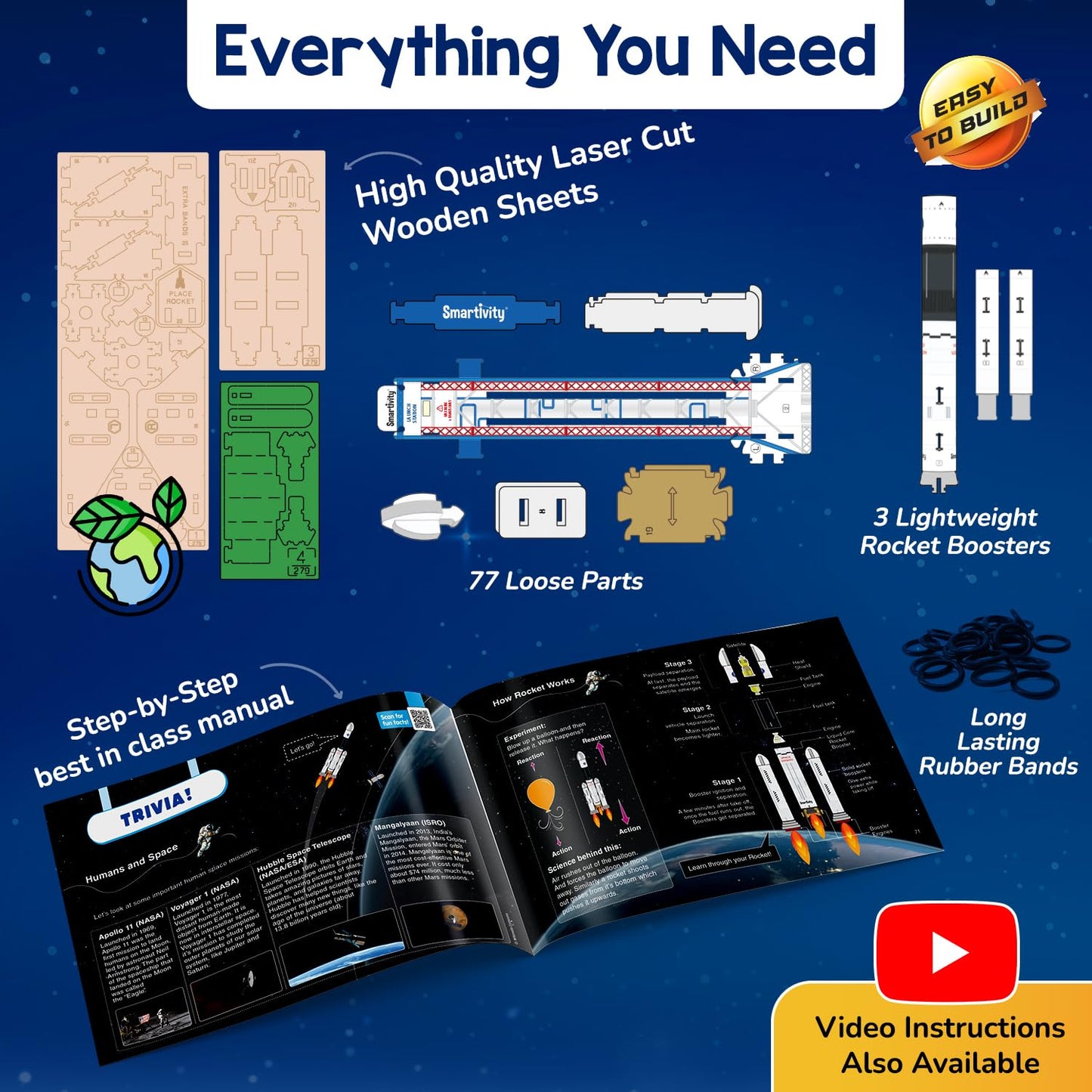 Smartivity Rocket Launcher Kit for Kids 6, 7, 8, 9, 10, 11, 12 Years Old | Build Your Own Rocket and Launcher