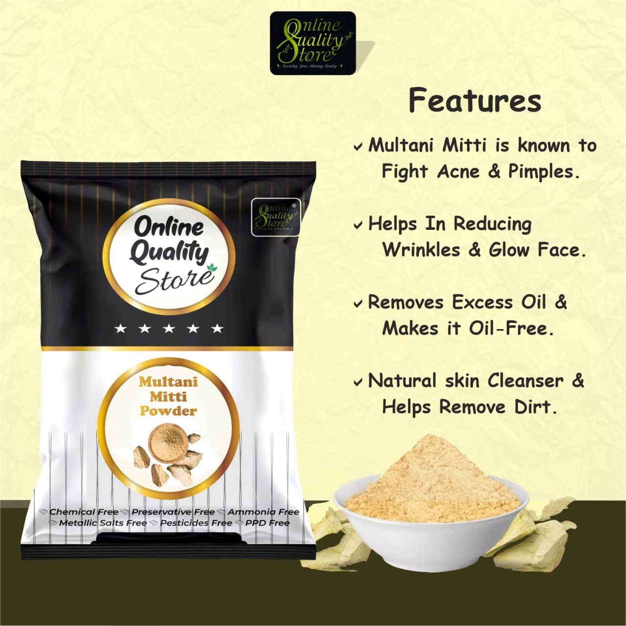 Online Quality Store herbal powder combo for hair and face -100g |Natural Multani Mitti powder for Face Pack