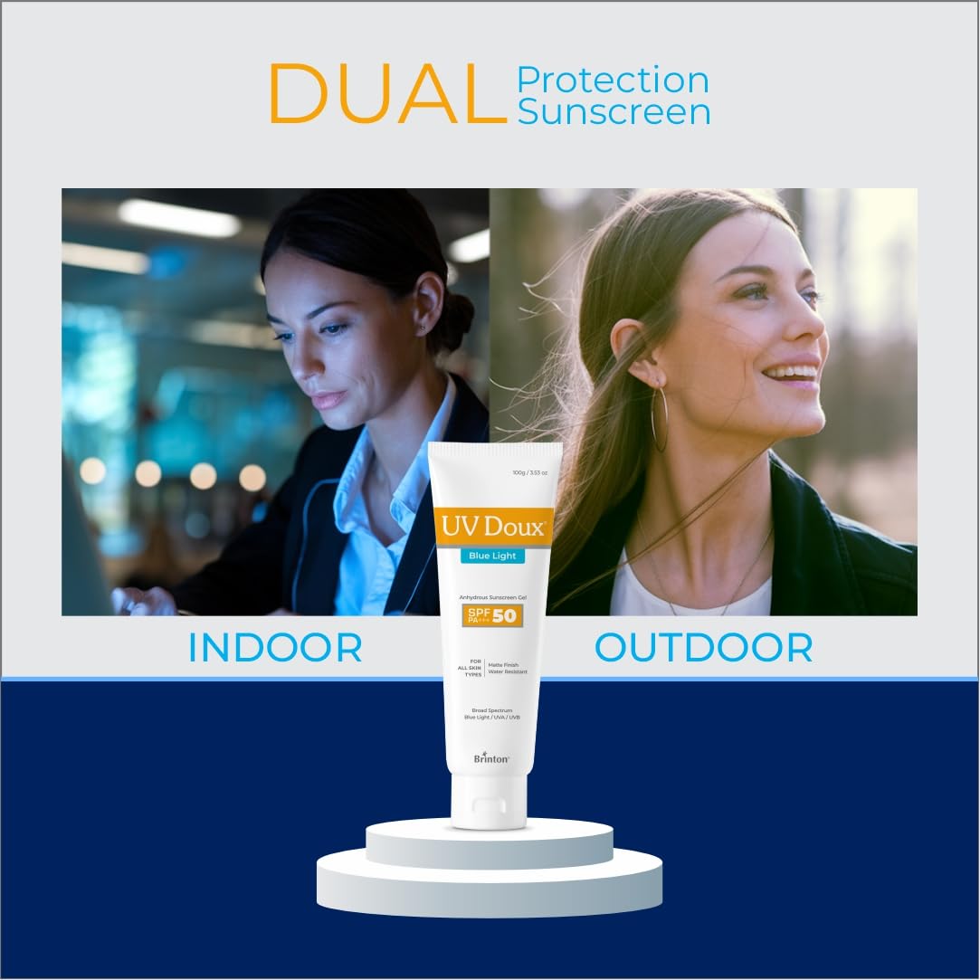 UV Doux Blue Light Tinted Sunscreen Gel SPF 50 PA+++ | For Oily, Acne & Sensitive Skin | 50 g