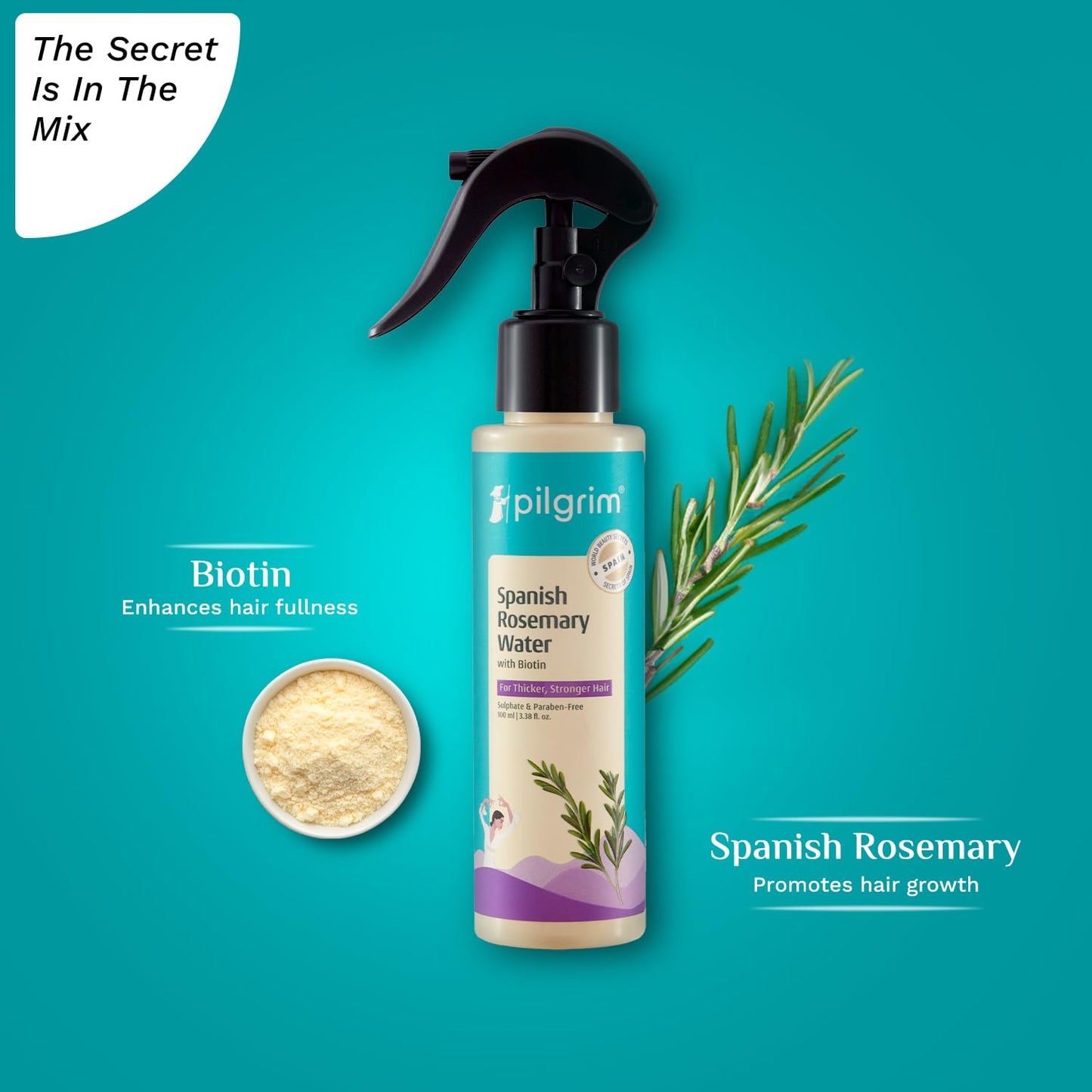 Pilgrim Spanish Rosemary Water Spray With Biotin for Hair Growth, 100ml