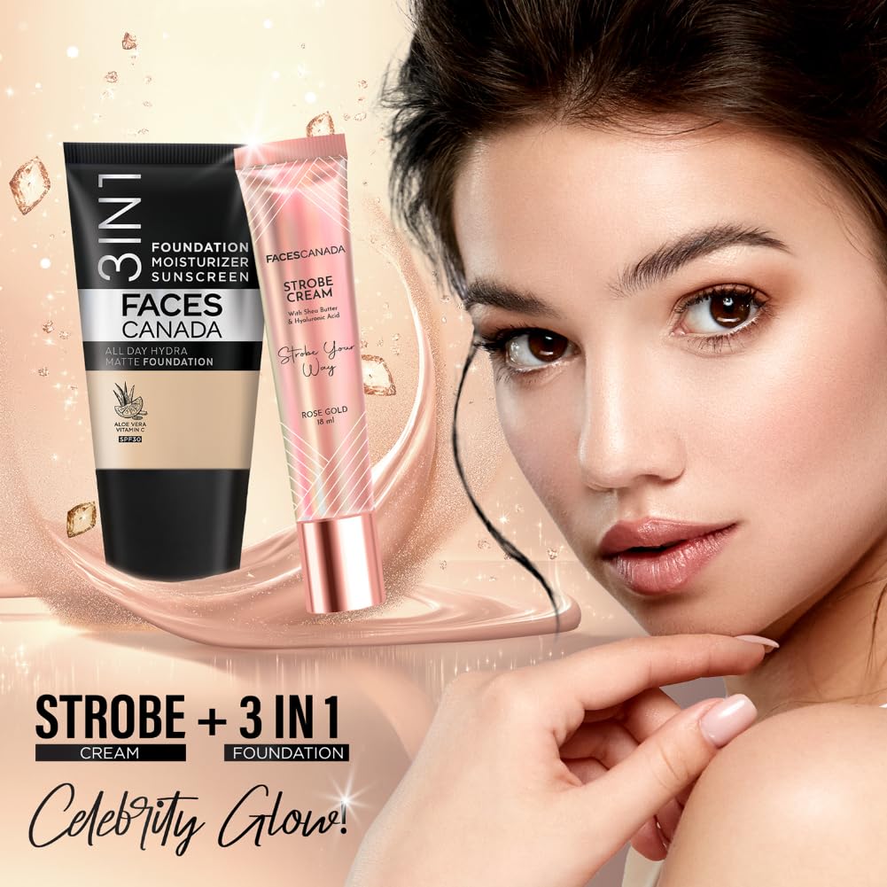 Facescanada Cream All Day Hydra Matte Foundation - Mini 3in1 Foundation + Moisturizer + SPF 30 | Medium Natural, 18 ml