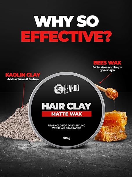 Beardo Hair Clay Wax for Men, 100 gm | Styling Wax | Volumizing | Strong Hold | Restylable |Matte Finish | Easy to Wash Off