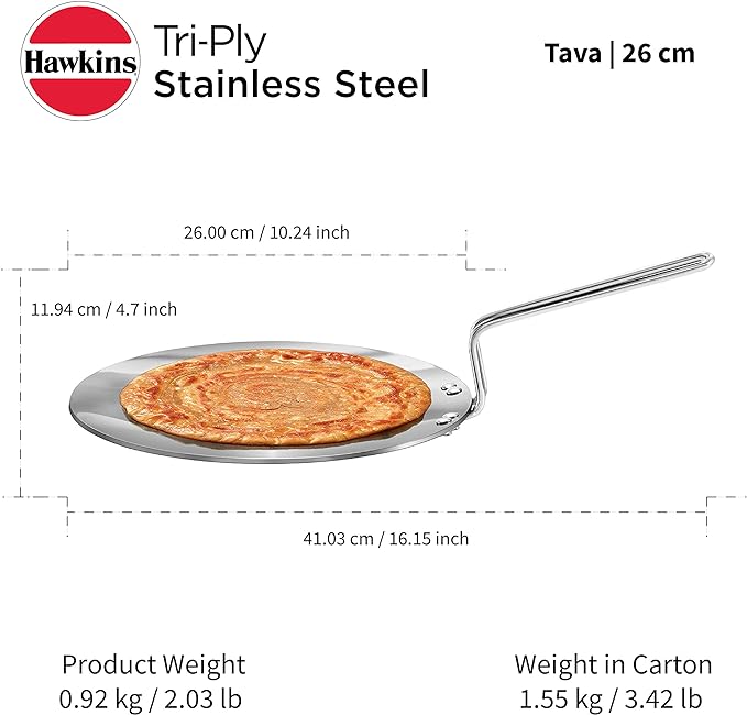 Hawkins Tri-Ply Stainless Steel Tava 26 cm, 3.5mm Induction Compatible